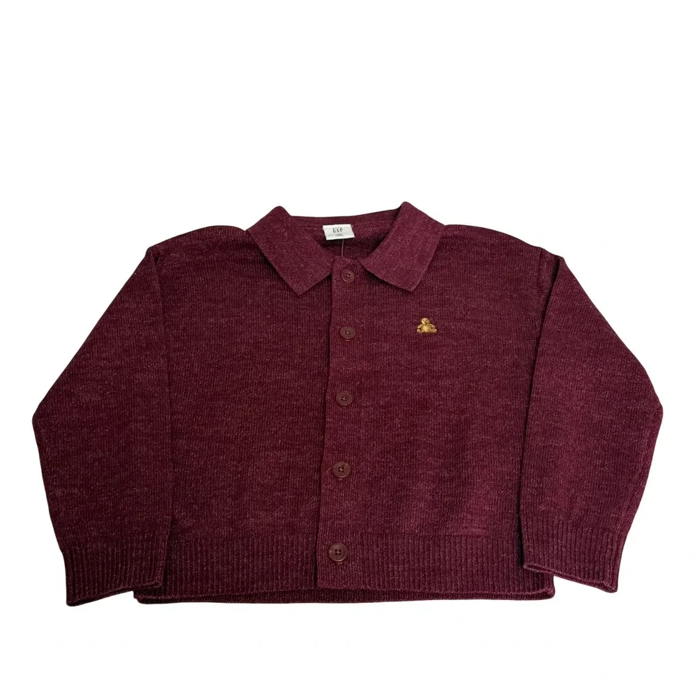 Baby Gap Kids Maroon Button Front Collared Cardigan Sweater Brannan Bear Size 3Y
